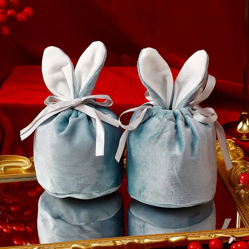 Velvet Easter Bunny Bags Cute Rabbit Candy Packing Valentine's Day Chocolate Candy Bags Wedding Birthday Party Jewelry Organizer
