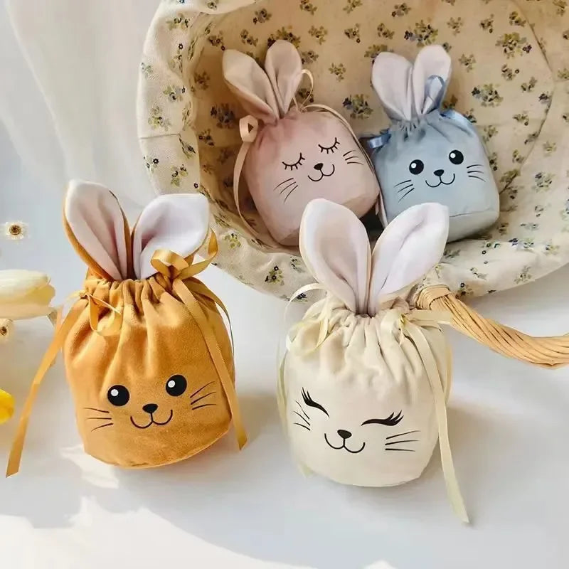 Easter New Rabbit Lucky Bags Flocked Valentine Rabbit Ears Chocolate Gift Bags Wedding Candy Box Easter Decoration Gift Bags