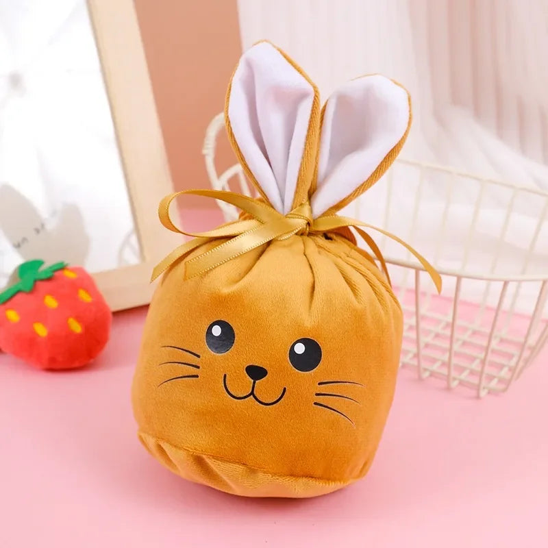 Easter New Rabbit Lucky Bags Flocked Valentine Rabbit Ears Chocolate Gift Bags Wedding Candy Box Easter Decoration Gift Bags