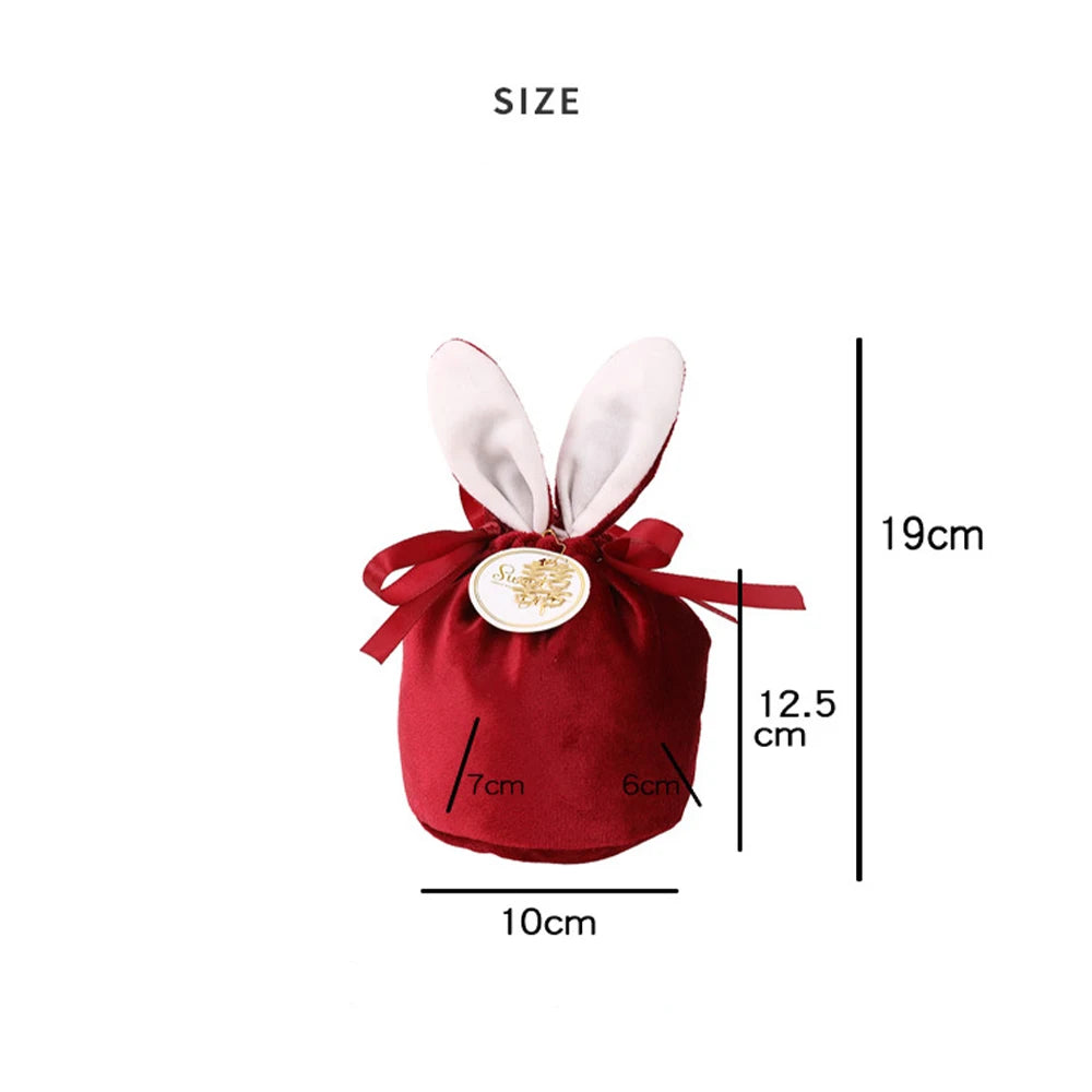 Velvet Easter Bunny Bags Cute Rabbit Candy Packing Valentine's Day Chocolate Candy Bags Wedding Birthday Party Jewelry Organizer