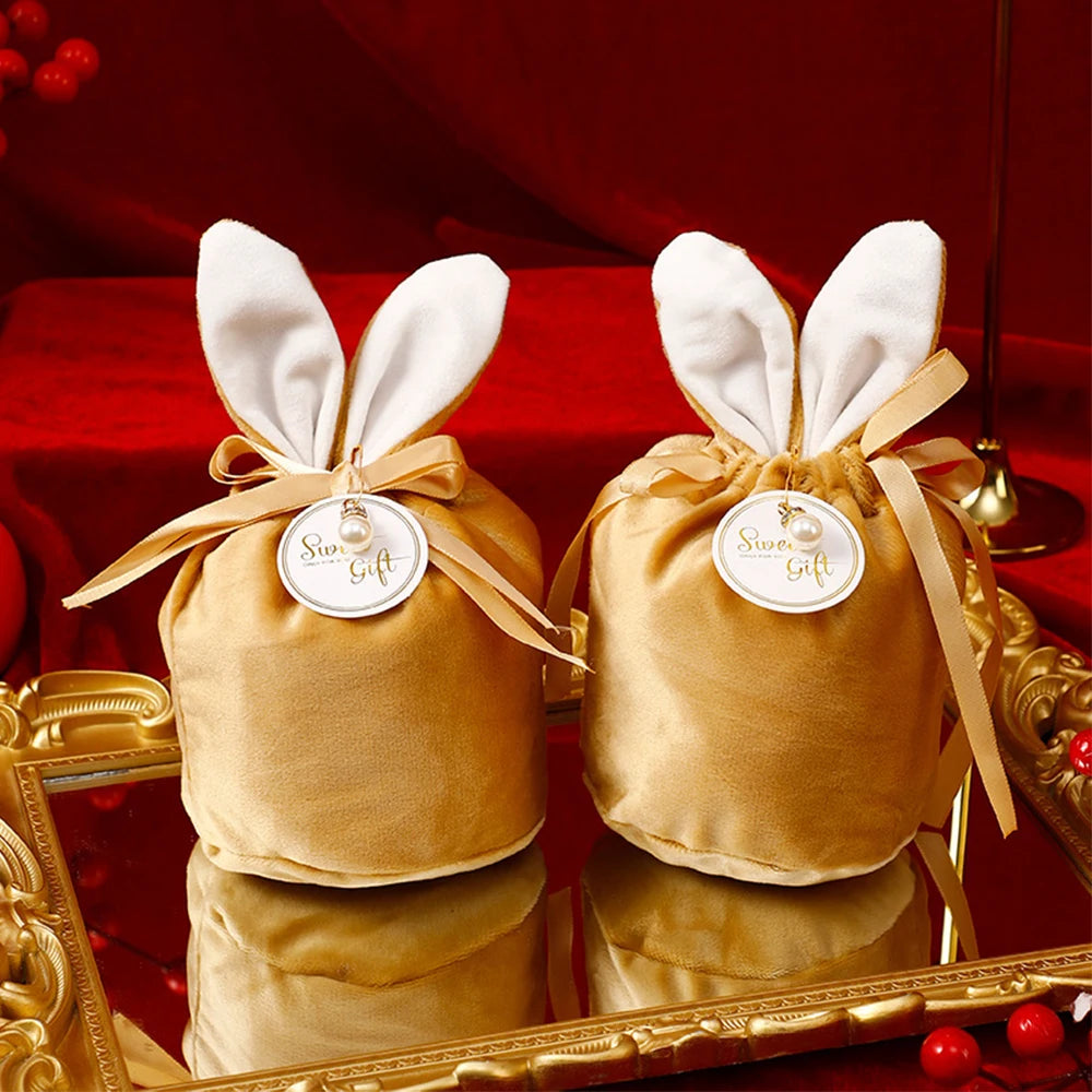 Velvet Easter Bunny Bags Cute Rabbit Candy Packing Valentine's Day Chocolate Candy Bags Wedding Birthday Party Jewelry Organizer