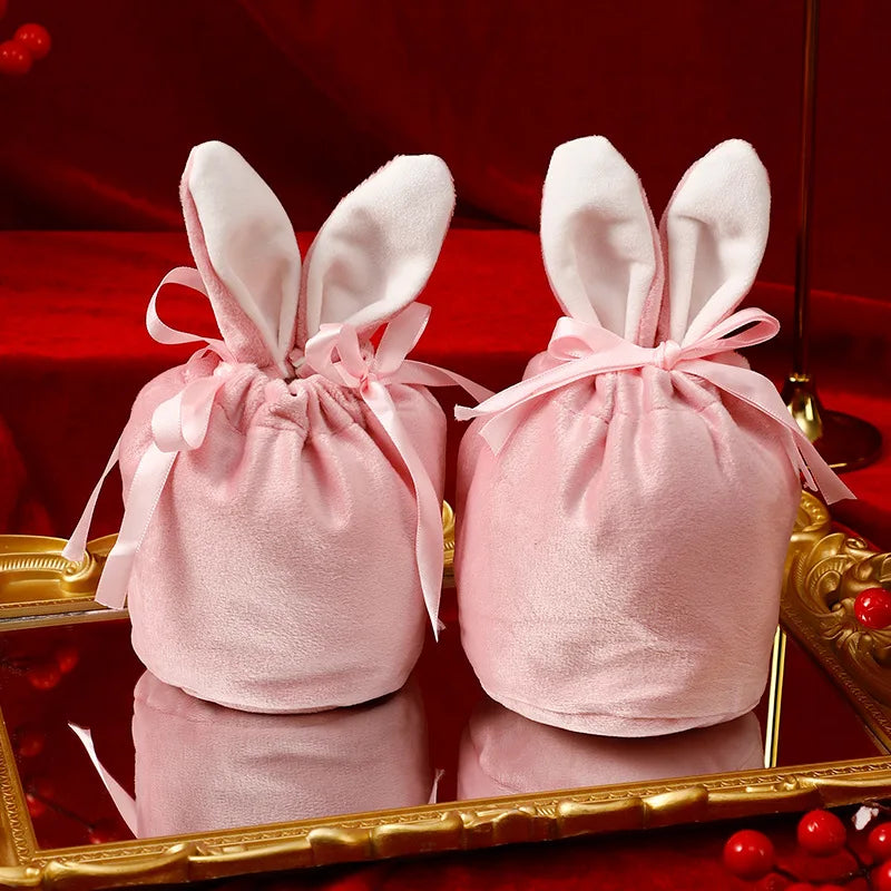 Velvet Easter Bunny Bags Cute Rabbit Candy Packing Valentine's Day Chocolate Candy Bags Wedding Birthday Party Jewelry Organizer