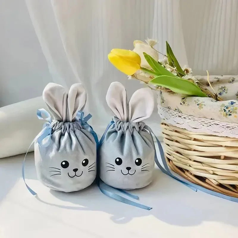 Easter New Rabbit Lucky Bags Flocked Valentine Rabbit Ears Chocolate Gift Bags Wedding Candy Box Easter Decoration Gift Bags