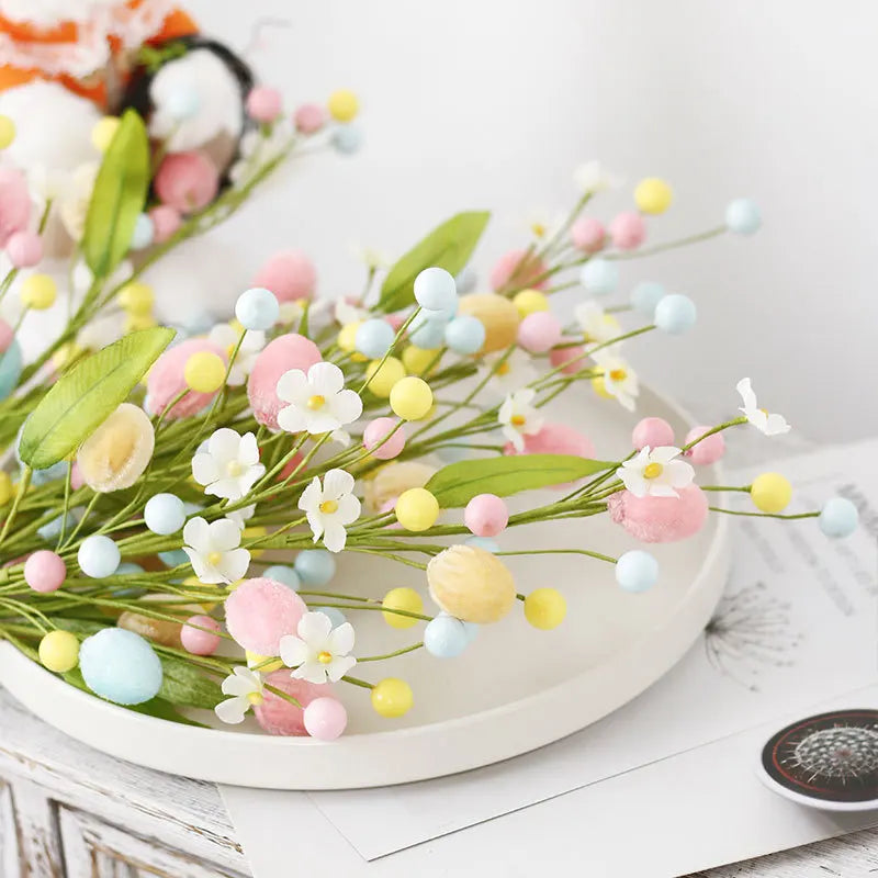 Easter Eggs Tree Branch Easter Fake Plant DIY Bouquets Flower Arrangements Easter Decorations Branch Cuttings Easter Party Decor