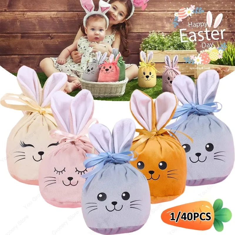 Easter New Rabbit Lucky Bags Flocked Valentine Rabbit Ears Chocolate Gift Bags Wedding Candy Box Easter Decoration Gift Bags
