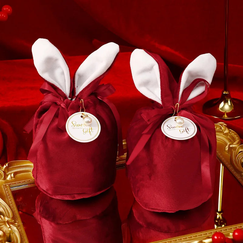 Velvet Easter Bunny Bags Cute Rabbit Candy Packing Valentine's Day Chocolate Candy Bags Wedding Birthday Party Jewelry Organizer