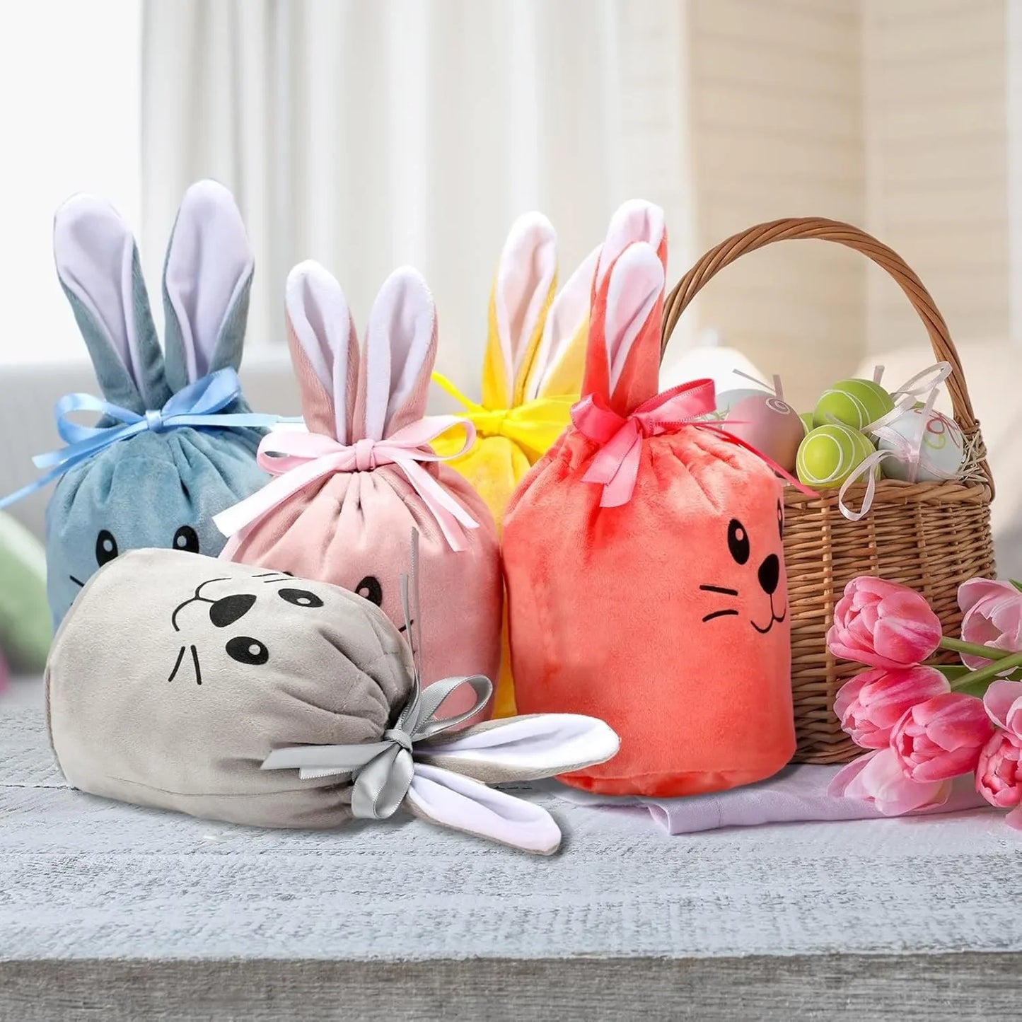 Easter New Rabbit Lucky Bags Flocked Valentine Rabbit Ears Chocolate Gift Bags Wedding Candy Box Easter Decoration Gift Bags