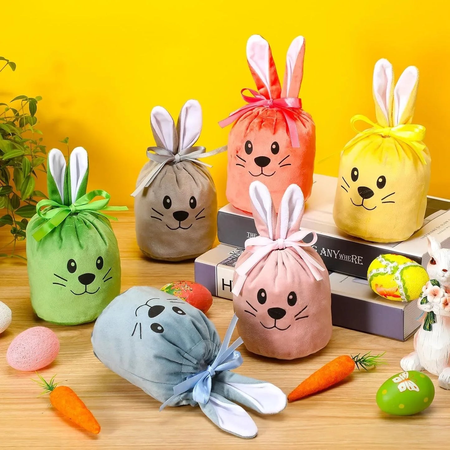 Easter New Rabbit Lucky Bags Flocked Valentine Rabbit Ears Chocolate Gift Bags Wedding Candy Box Easter Decoration Gift Bags