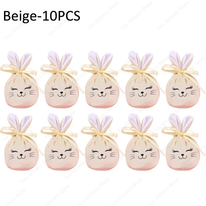 Easter New Rabbit Lucky Bags Flocked Valentine Rabbit Ears Chocolate Gift Bags Wedding Candy Box Easter Decoration Gift Bags