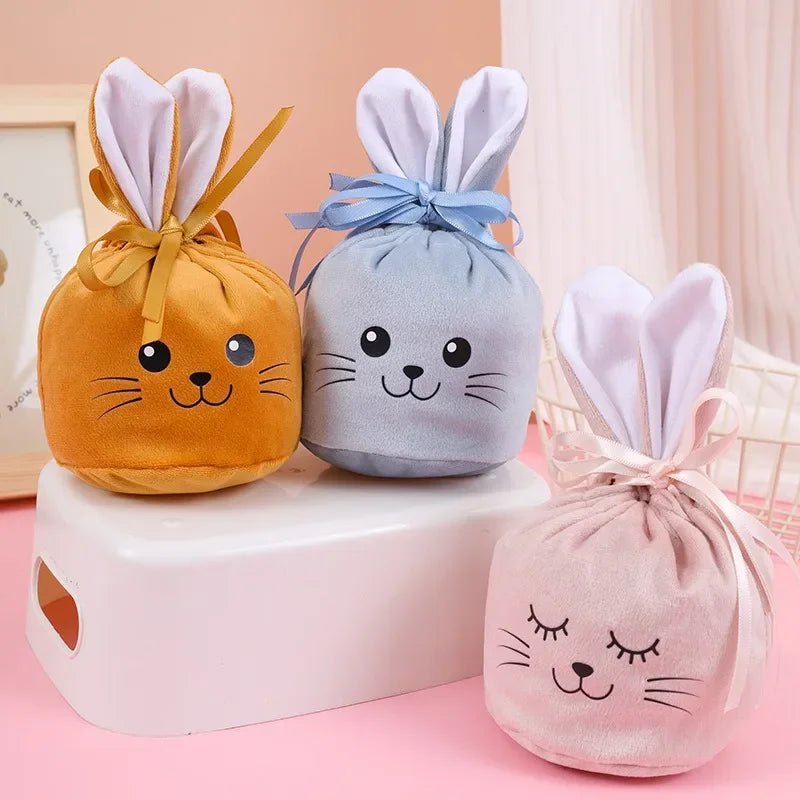 Easter New Rabbit Lucky Bags Flocked Valentine Rabbit Ears Chocolate Gift Bags Wedding Candy Box Easter Decoration Gift Bags