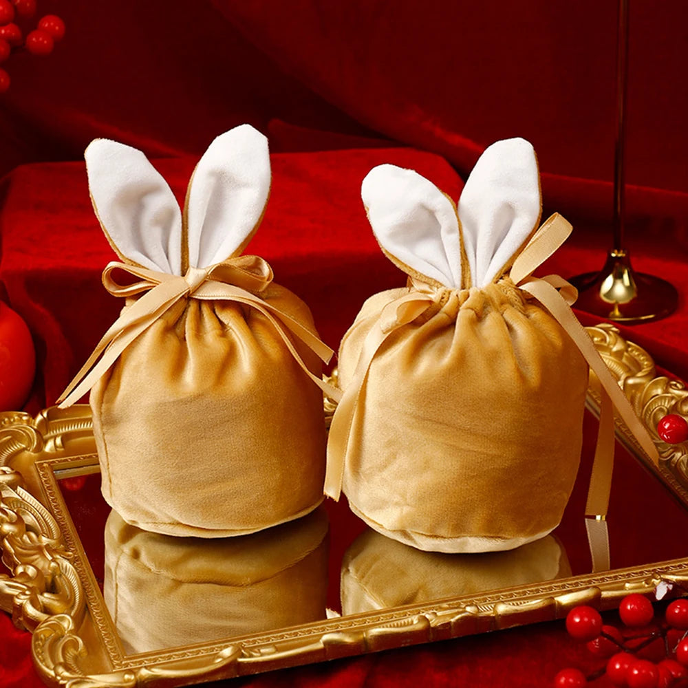 Velvet Easter Bunny Bags Cute Rabbit Candy Packing Valentine's Day Chocolate Candy Bags Wedding Birthday Party Jewelry Organizer