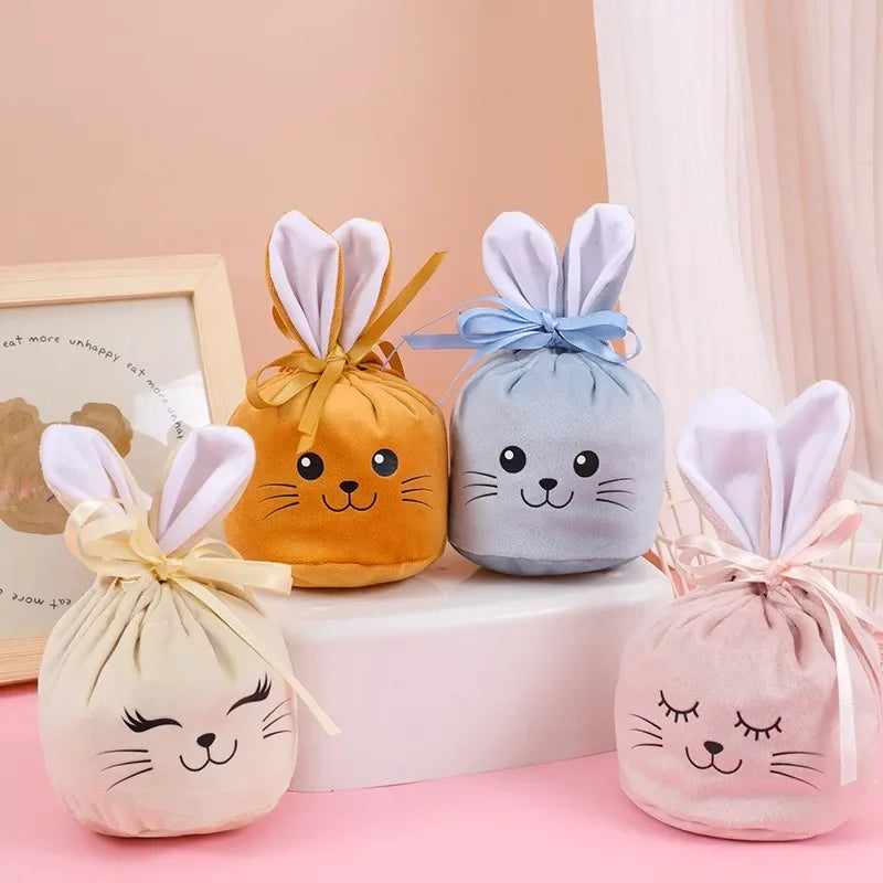 Easter New Rabbit Lucky Bags Flocked Valentine Rabbit Ears Chocolate Gift Bags Wedding Candy Box Easter Decoration Gift Bags
