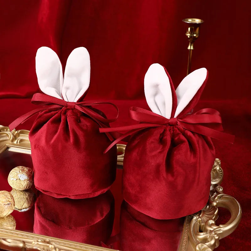 Velvet Easter Bunny Bags Cute Rabbit Candy Packing Valentine's Day Chocolate Candy Bags Wedding Birthday Party Jewelry Organizer