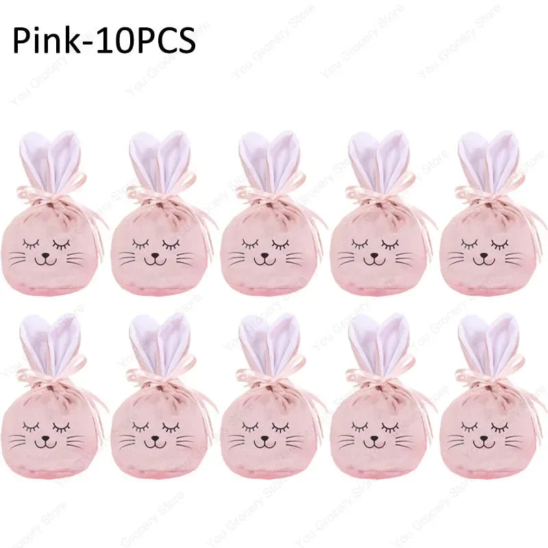 Easter New Rabbit Lucky Bags Flocked Valentine Rabbit Ears Chocolate Gift Bags Wedding Candy Box Easter Decoration Gift Bags