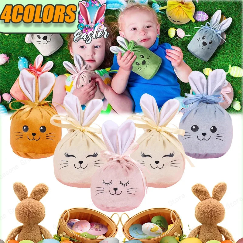 Easter New Rabbit Lucky Bags Flocked Valentine Rabbit Ears Chocolate Gift Bags Wedding Candy Box Easter Decoration Gift Bags
