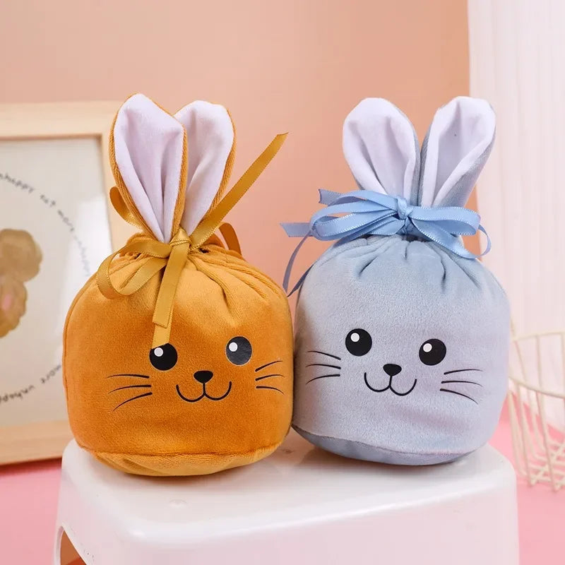 Easter New Rabbit Lucky Bags Flocked Valentine Rabbit Ears Chocolate Gift Bags Wedding Candy Box Easter Decoration Gift Bags