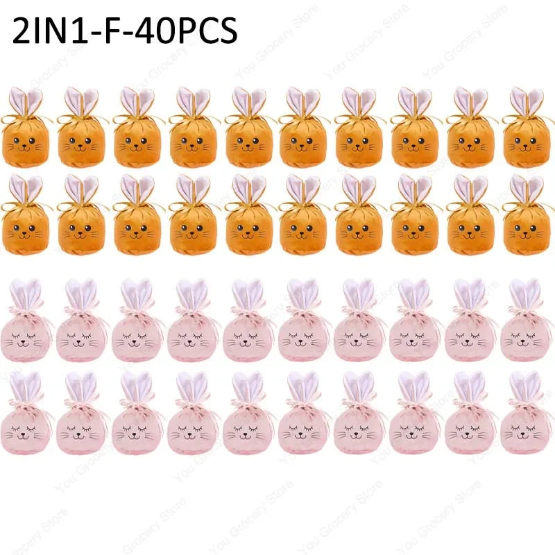 Easter New Rabbit Lucky Bags Flocked Valentine Rabbit Ears Chocolate Gift Bags Wedding Candy Box Easter Decoration Gift Bags