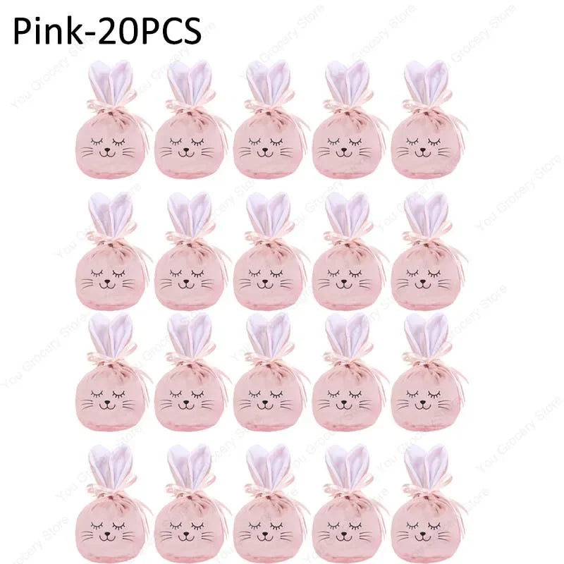 Easter New Rabbit Lucky Bags Flocked Valentine Rabbit Ears Chocolate Gift Bags Wedding Candy Box Easter Decoration Gift Bags