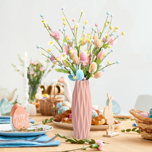 Easter Colorful Eggs Tree Branch DIY Flower Bouquets Fake Plant 2025 Happy Easter Party Home Vase Decoration Spring Floral Stem