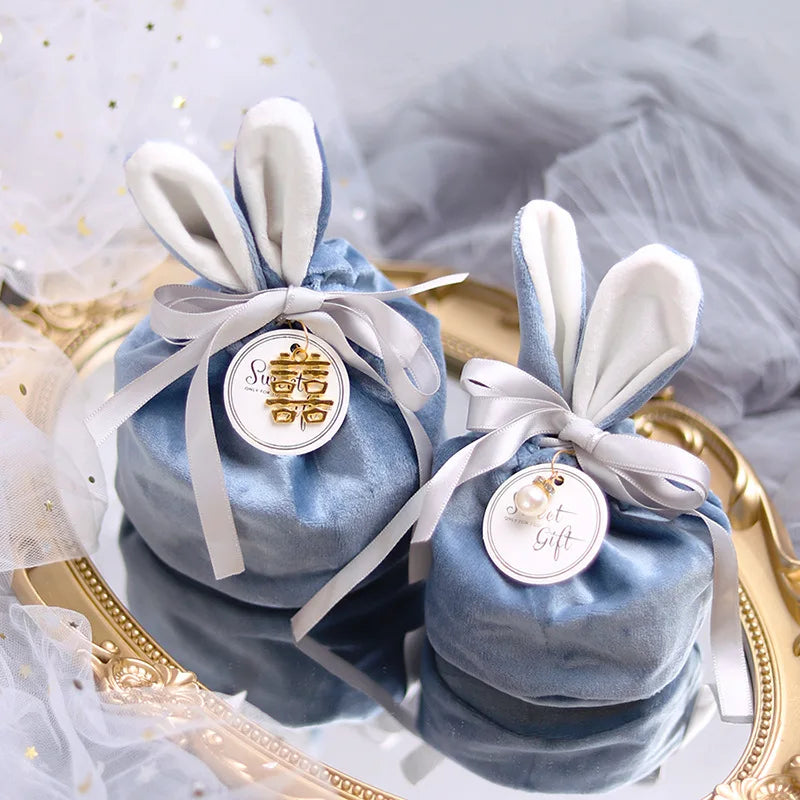 Velvet Easter Bunny Bags Cute Rabbit Candy Packing Valentine's Day Chocolate Candy Bags Wedding Birthday Party Jewelry Organizer