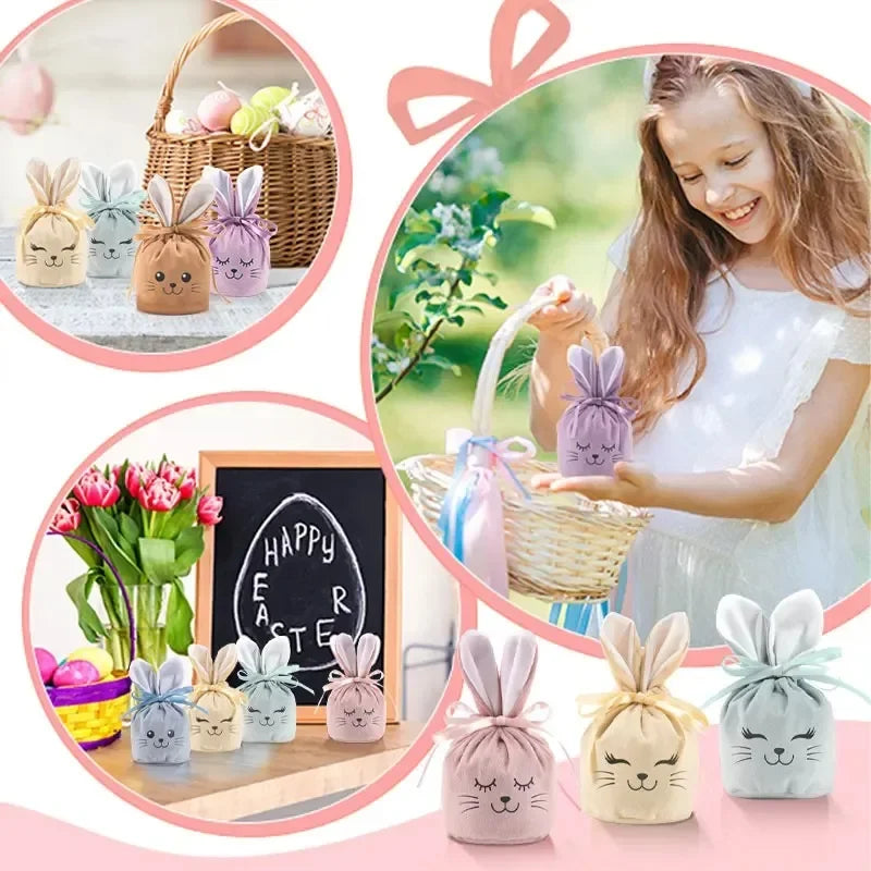 Easter New Rabbit Lucky Bags Flocked Valentine Rabbit Ears Chocolate Gift Bags Wedding Candy Box Easter Decoration Gift Bags