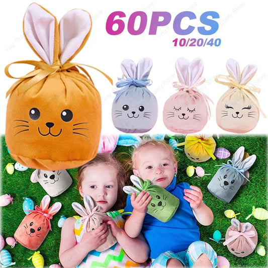 Easter New Rabbit Lucky Bags Flocked Valentine Rabbit Ears Chocolate Gift Bags Wedding Candy Box Easter Decoration Gift Bags