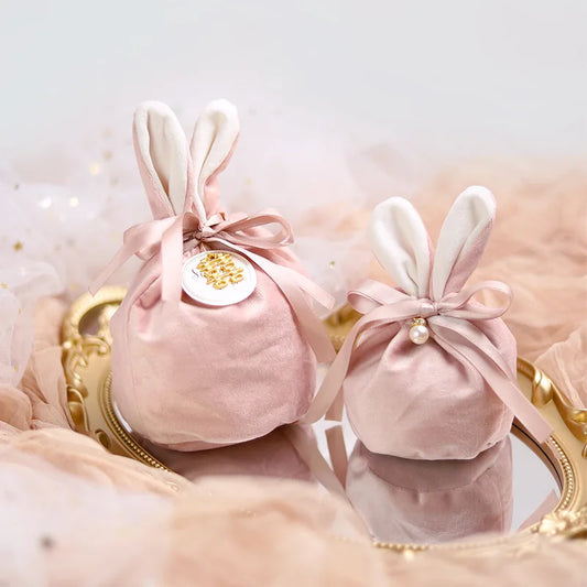Velvet Easter Bunny Bags Cute Rabbit Candy Packing Valentine's Day Chocolate Candy Bags Wedding Birthday Party Jewelry Organizer