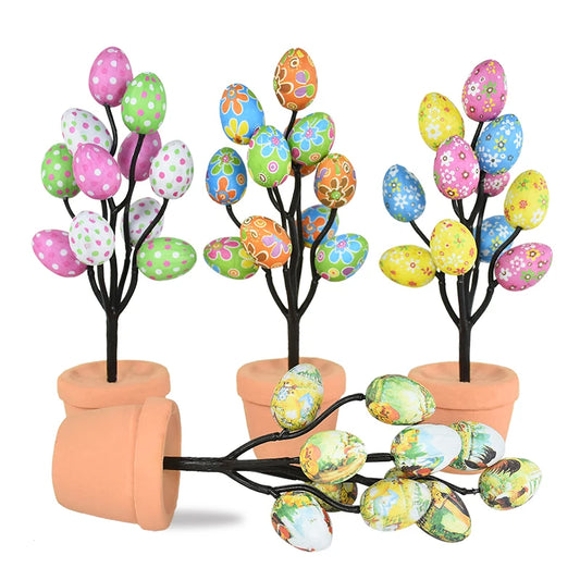 Easter Egg Tree Flowerpot Colorful Painting Foam Egg Creative Tabletop Decor Potted Plant Ornaments Home Easter Party Supplies