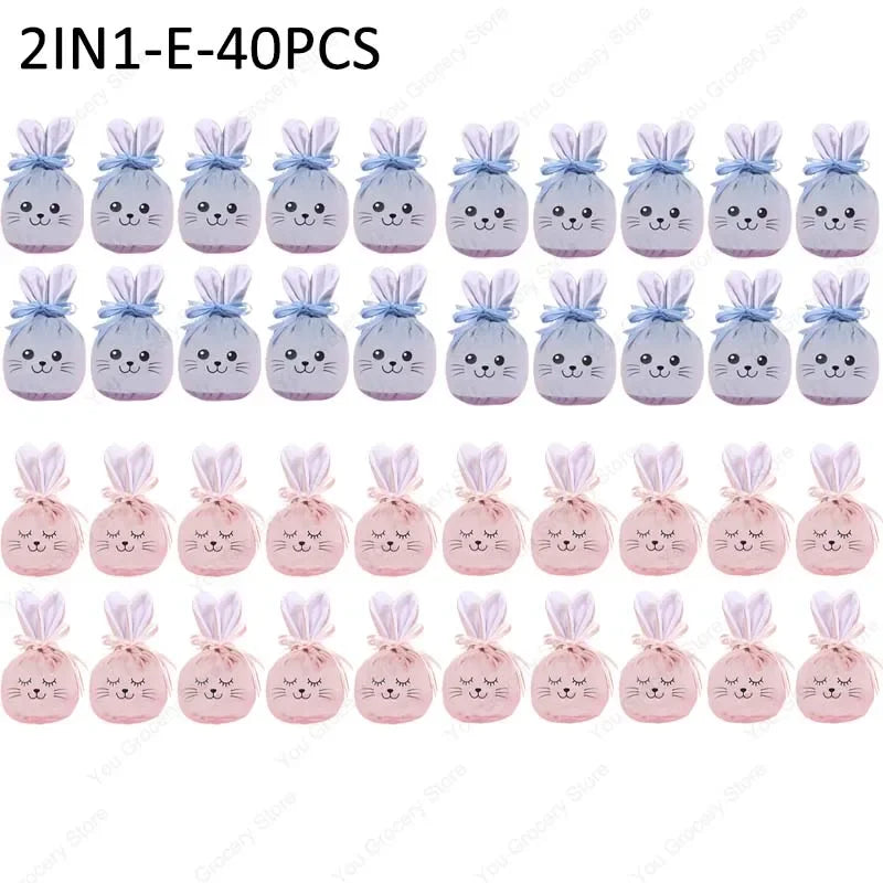 Easter New Rabbit Lucky Bags Flocked Valentine Rabbit Ears Chocolate Gift Bags Wedding Candy Box Easter Decoration Gift Bags